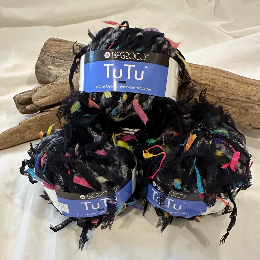 Berroco Tassel TuTu Yarn 5794 Black With Muti Colors Twisted Tassels - 3 balls